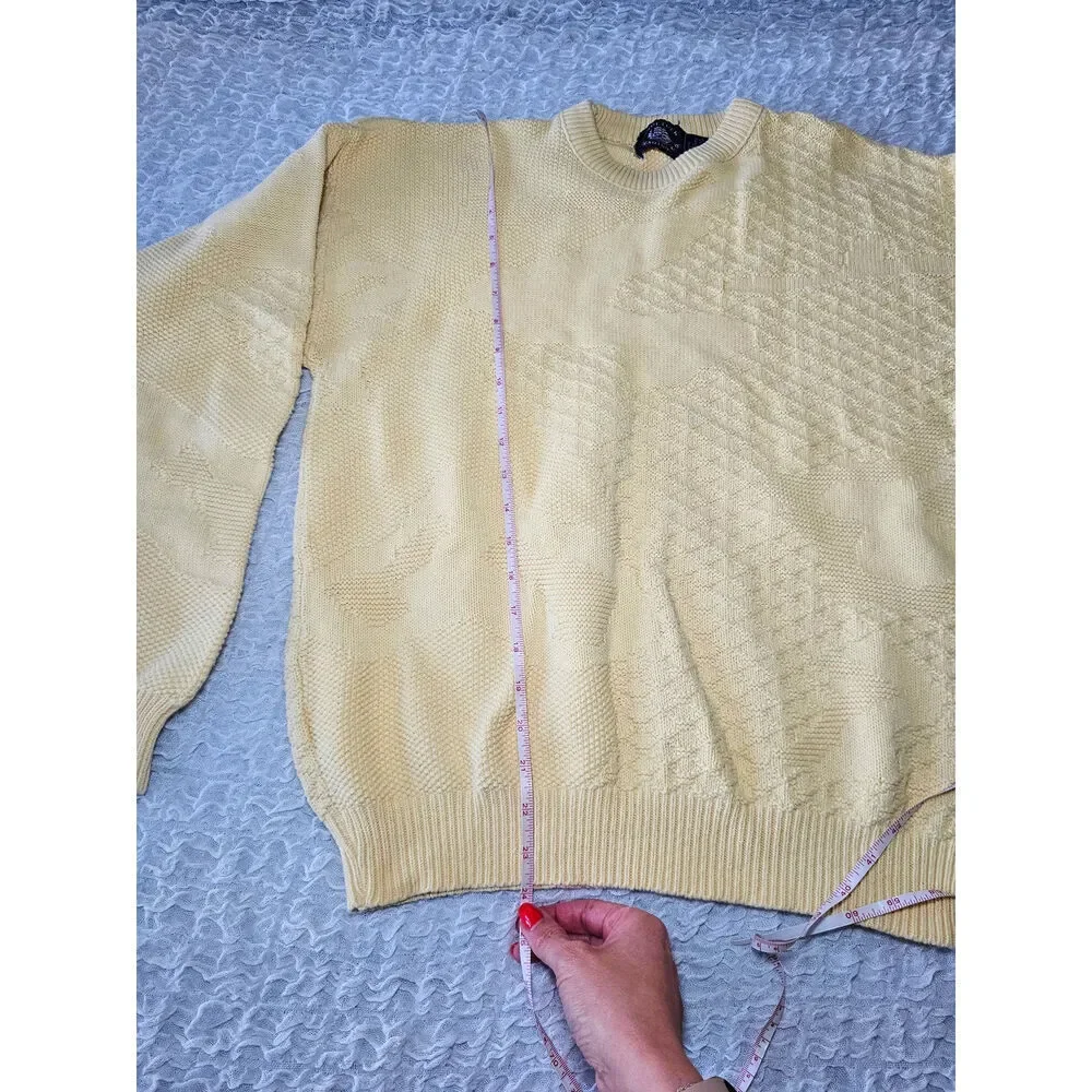 Vintage Aspetuck Yellow Crewneck 100% cotton sweater sz Medium